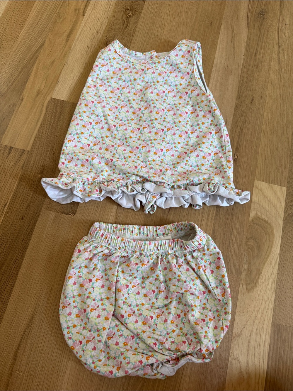 Girls Floral Ruffle Tank & Bloomers Set - White with Pink & Yellow Floral